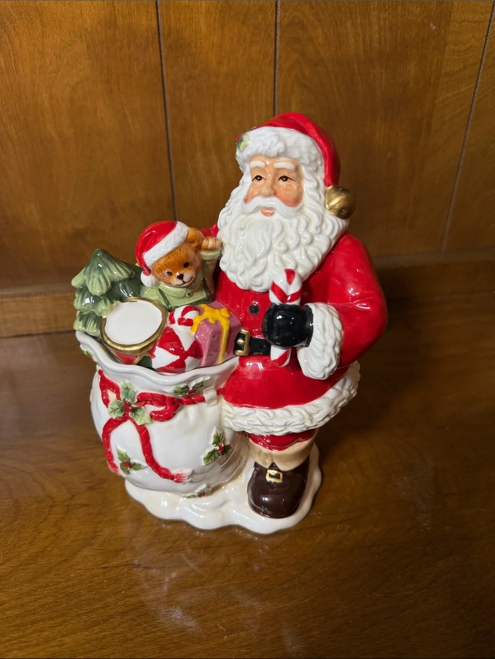 Holiday Ceramic Santa Cookie Jar with Gift Sack - Red